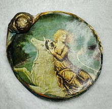 Unusual Older Victorian Art Print Brooch Pin of Woman Riding a Bull - £38.75 GBP