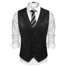 Men&#39;S Leather Vest Casual Western Vest Jacket Lightweight V-Neck Suit Ve... - $56.99
