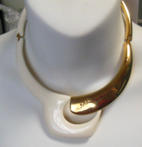 Vintage Signed Pierre Cardin White Enamel Hinged Choker Necklace Rare! - £272.21 GBP