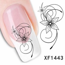 Nail Art Water Transfer Sticker Decal Stickers Pretty Flowers White Black XF1443 - £2.54 GBP