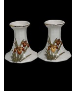 VINTAGE TWO CANDLE STICK HOLDERS FINE CHINA JAPAN IRIS GOLD 3.25&quot;   - $9.95