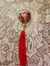 Vtg Cloisonne Enamel Pendant  Double Sided Puffy Butterfly Charm &amp; Red T... - $29.40 CAD