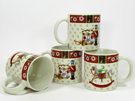 4 CHARLTON HALL KOBE coffee mugs Christmas holiday rocking horse - $30.48