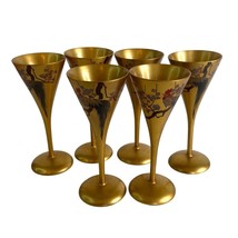 Japanese Sake Cup Stemmed Glass Set Gold Lacquer Cordial Wine Vintage Rooster 6&quot; - £54.77 GBP