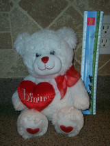 White Valentine&#39;s Teddy Bear Bemine Heart Shaggy Plush Soft - £11.21 GBP