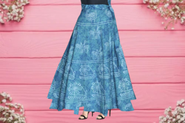 Womens Wrap skirt ethnic Indian Jaipur Print Cotton Blue (Free size upto... - $34.14