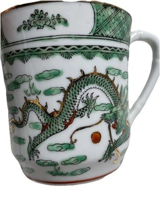 Chinese Hand Painted Tea Cups Set of 6 with 3 Lids Dragon Green Item image 5