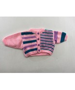 Hand Knitted Baby Girls Long Sleeve Button Up Cardigan Sweater Pink Teal... - $9.89