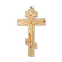 4 7/8&quot; Russian Orthodox Slavonic Crucifixion Red Stones Pectoral Cross 12cm - £22.23 GBP