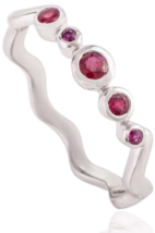 Modern Stackable Ruby Wave Band Ring in 18k Solid White Gold, Valentine Gift - £346.92 GBP