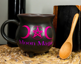Triple Moon Magic Witch Cauldron Ceramic Mug Or Bowl 32oz With Wooden Spoon - £24.10 GBP
