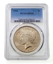 1923 S$1 Silver Peace Dollar Graded by PCGS as MS-64 - $130.77