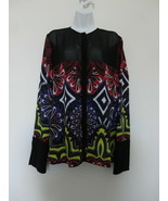 New JUST CAVALLI Black Multicolor Printed Long Sleeve Sheer Blouse Shirt... - $143.99