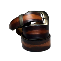 Vintage Hand-Tooled Brown Genuine Leather Belt Size 32-36 Large Brass Bu... - $34.00