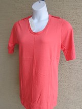  Being Casual Cotton Jersey Knit Top with Epaulettes &amp; Scoop Neck L Coral - £9.07 GBP