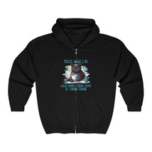 black cat drinks coffee and knows things Unisex Blend Full Zip Hooded Sw... - $36.09+