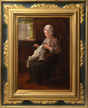 Dutch interior scene Peasant girl sewing 19th century Oil painting by J. Israëls - £5,240.57 GBP