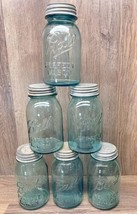 6 - Vintage Blue Ball Perfect Mason Drop A Quart Fruit Jars with Ball Zi... - $39.58