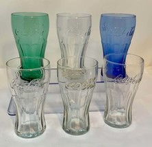 Vintage Coca Cola Retro Glasses(3) Blue, Green, Clear 6 Inches set of 6 - $831.96 MXN