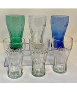 Vintage Coca Cola Retro Glasses(3) Blue, Green, Clear 6 Inches set of 6 - $831.96 MXN