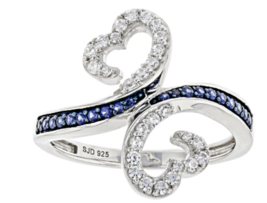 White Cz And Blue Lab Created Sapphire Rhodium Sterling Silver Ring 5 6 7 8 9 10 - £137.03 GBP