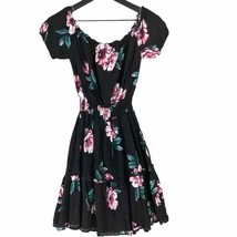 Juniors Dress Size S Black Floral Short Sleeve Rayon Summer Flowy Chic R... - £13.23 GBP