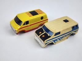 Vintage Pair Slot Car Van Bodies Yellow Dodge Ford Blue Flame  Keep On T... - £62.29 GBP