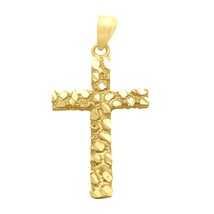 14k Plata de Ley Bañada en Oro Amarillo Nugget Cruz Colgante Charm Crucifijo - $98.47