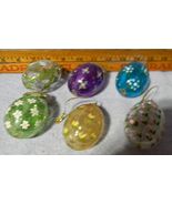 Six Kugel Style Colored Heavy Crackle Glass Painted Egg Shape Christmas Ornament - $29.95