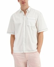 Inc Men&#39;s Oversized Shirt Short Sleeve Shirt With Contrast Trim White-Small - $14.97