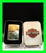 Vintage Harley Davidson Motorcycle Logo Advertisement Brass Zippo Lighter w/ Box - £62.75 GBP