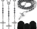 First Communion Black Stone Rosary Bead Necklace 6 Pcs with 6 Bag Crucif... - $46.80