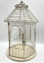 Vintage Wire Bird Cage Cream White Rustic 13" Decorative Lantern Rounded... - $29.35
