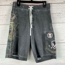 Urban Pipeline Gray Mens Board Shorts Gray Pink Skulls Eagle Patches Size 30 - £10.16 GBP