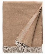 Sferra Tartini Merino Wool Fringed Throw Pebble Brown Soft Twill Weave 50x70 New - £150.18 GBP