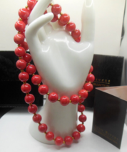 Signed JOAN RIVERS Coral Color Glass Bead Necklace 33.5&quot; Long - £35.69 GBP