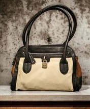 Ivory Black Brown Color Block Small Satchel Bag Purse Chaps  - £23.72 GBP