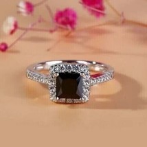 2Ct Princess Cut Lab Created Black Diamond Engagement Ring 14K White Gold Plated - £111.88 GBP