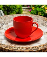 Vintage Art Deco Cup Saucer Victorian Czechoslovakia Red Glaze Demitasse - $31.77 CAD