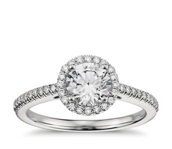 0.75CT Forever One Moissanite & Diamond Halo VSF Engagement Ring 14K White Gold  - £907.26 GBP