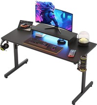 42 in. LED Computer Desk with Monitor Stand Carbon Fiber Gamer Workstation Black - £81.83 GBP