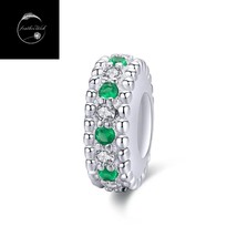 Genuine Sterling Silver 925 Green Crystal Classic Simple Spacer Bead Charm Mum - £16.06 GBP