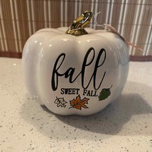 Martha Stewart White &quot;Fall Sweet Fall&quot;  with Leaves Ceramic Pumpkin Decor - £30.25 GBP