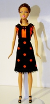 11.5&quot; Barbie Doll-Size Clothes New Orange Polka Dot-Stripe Empire-Line Dress  - £7.98 GBP