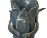 Vintage Hand Made Studio Art Stoneware Pottery Bud Vase Blue Leaf 5" Signed MCM  - $21.38