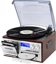 Record Player 9 In 1 3 Speed Bluetooth Vintage Turntable Cd Cassette Vin... - $240.99