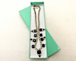 15&quot; Black Onyx &amp; Rhinestone Choker Necklace, Vintage Fashion Jewelry, JW... - $9.75