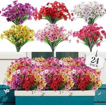 24 Bundles Artificial Flowers for Outdoor,No Fade Fake Plastic Flowers Faux - £14.11 GBP