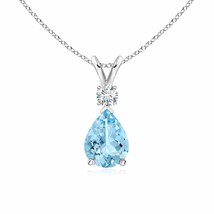ANGARA 8x6mm Natural Aquamarine Teardrop Pendant Necklace with Diamond in Silver - £236.19 GBP+