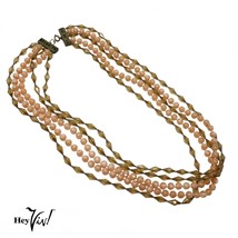 Vintage 5 Strand Necklace Pink Round and Diamond Shaped Beads 25 &quot; Long -Hey Viv - £20.44 GBP